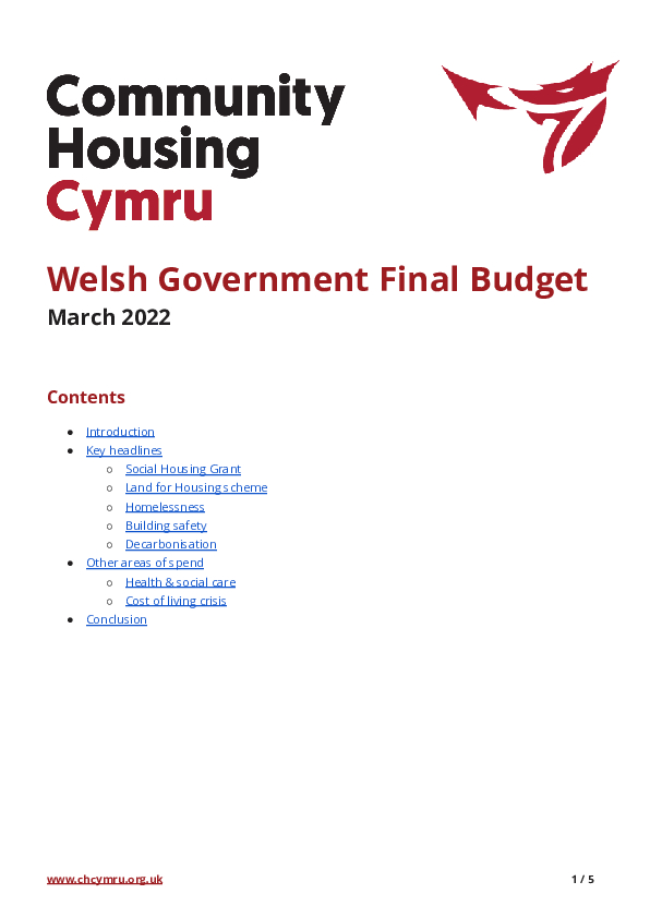 Welsh Government Budget 202223 Community Housing Cymru